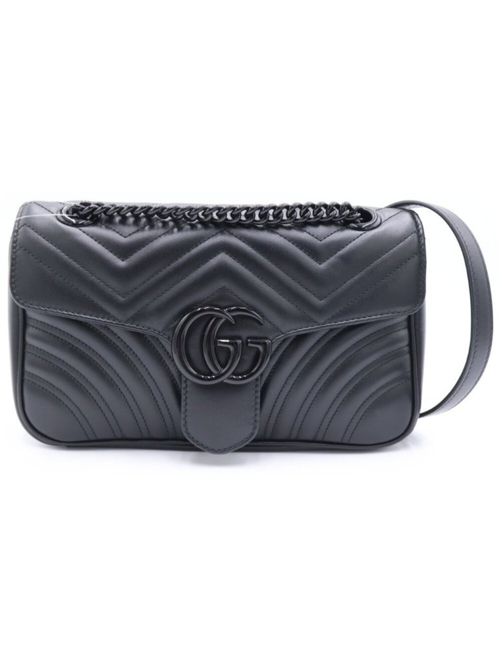 Gucci GG Marmont Che Shoulder Bag Black Leather